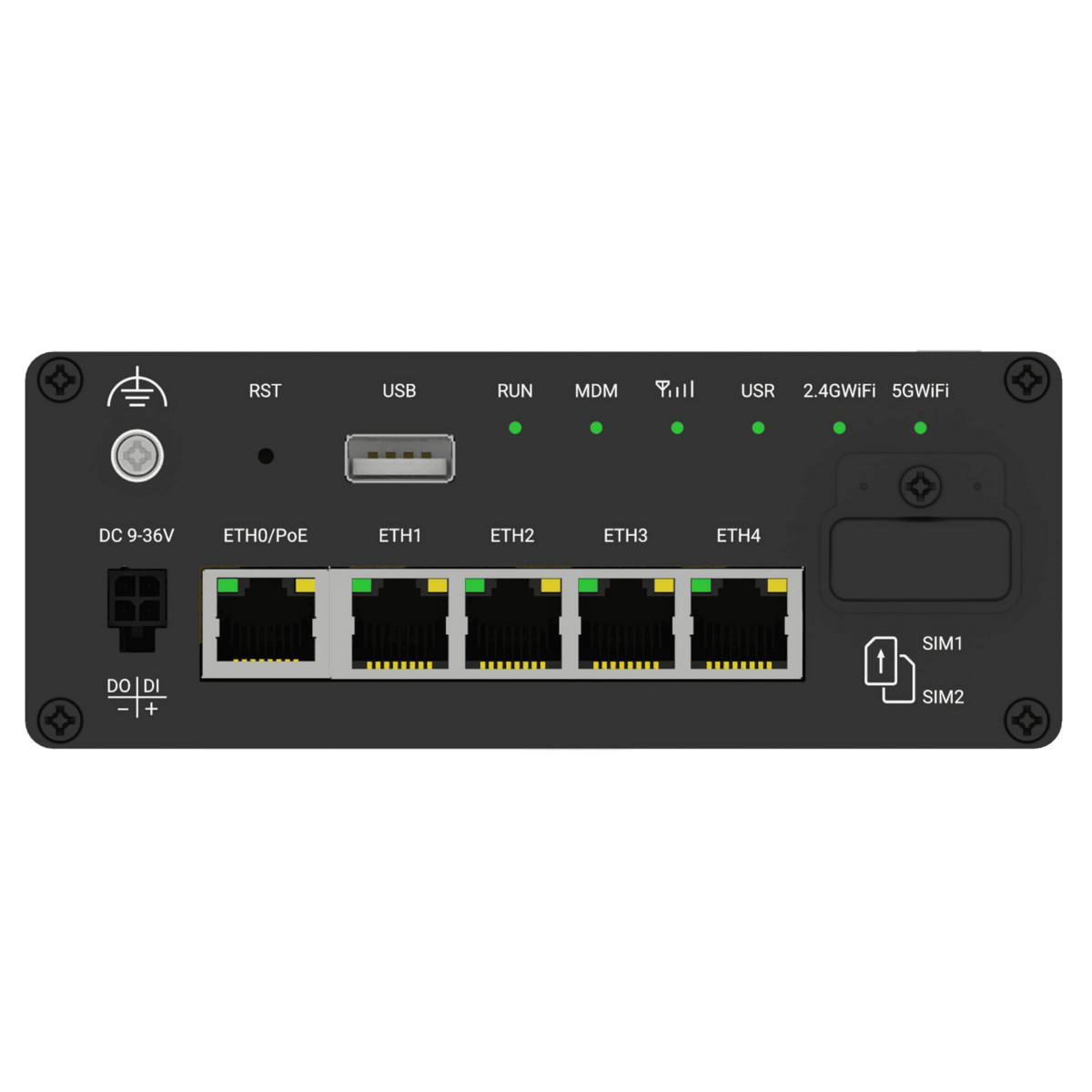 Official Robustel R5030 industrial router product view 2; accessories may be shown separately