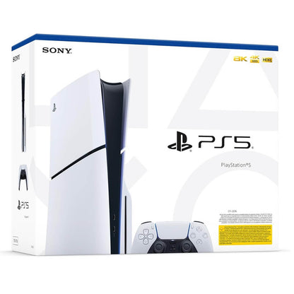 Sony Playstation 5 Slim Disk Console + PS5 DualSense Wireless Controller — side view