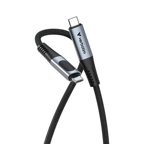 Verbatim Sync & Charge 100W Power Display Cable – Black (31848) — side view