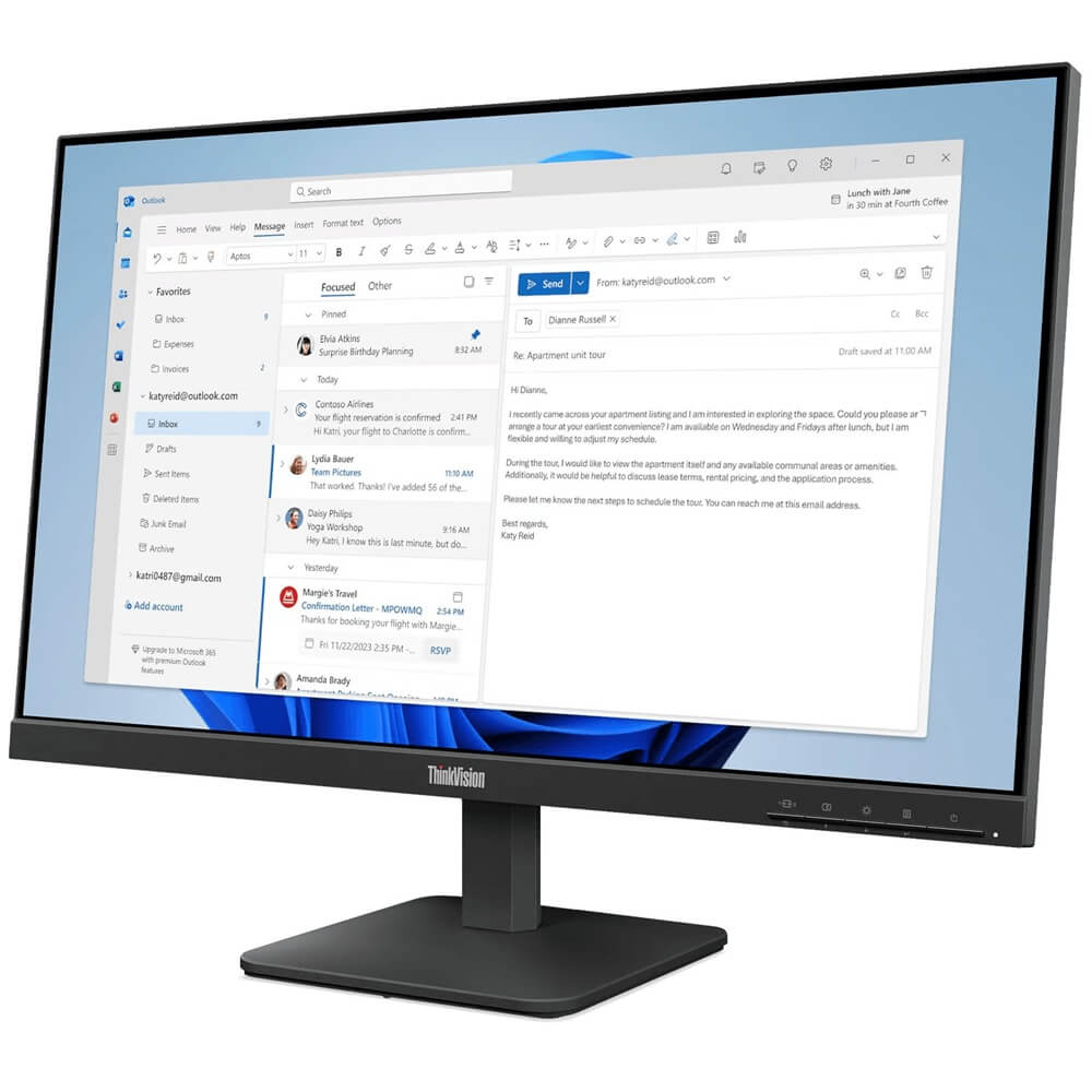 Lenovo ThinkVision S24-4e 23.8″ Full HD IPS Monitor (64B5KAT1SA) — side view