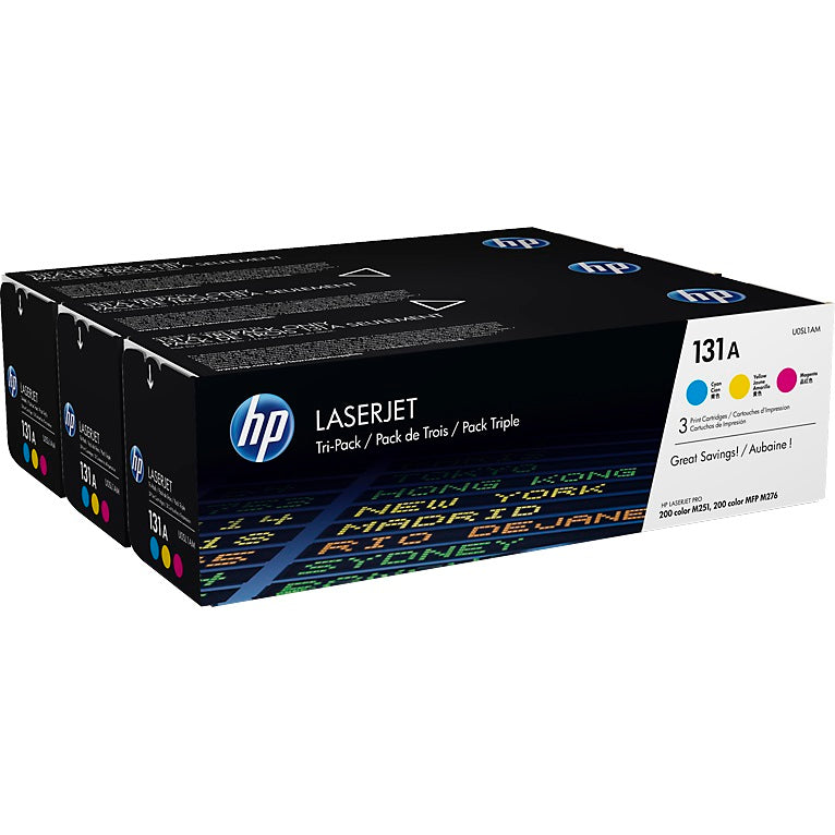 Genuine HP 131A Tri-pack Cyan/Magenta/Yellow LaserJet Toner Cartridges (U0SL1AM) image 1