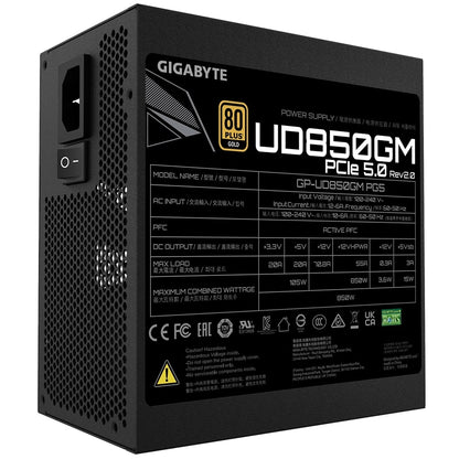 Gigabyte UD850GM PG5 850W 80+ Gold Certified Power Supply (GP-UD850GM-PG5) — rear view