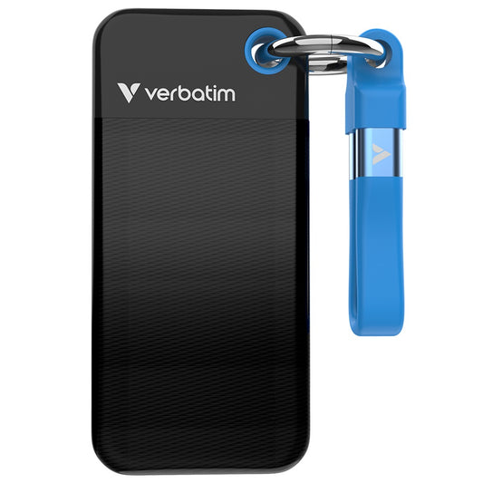 Verbatim Pocket 2TB Solid State Drive with Keyring Cable – Black/Blue (32195) image 1