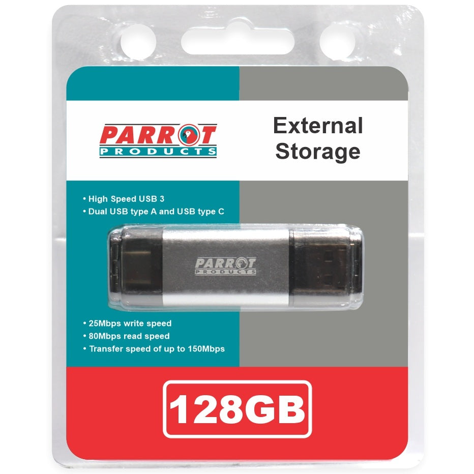 Parrot 128GB USB 3 Type A + USB C Flash Drive (XT00128) — side view