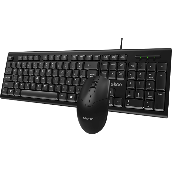Meetion 2.4G Corded Mouse And Keyboard Combo – Black (C100) — side view