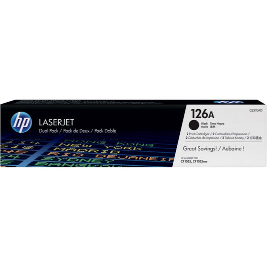 Genuine HP 126A Black Dual Pack LaserJet Toner Cartridges (CE310AD) image 1