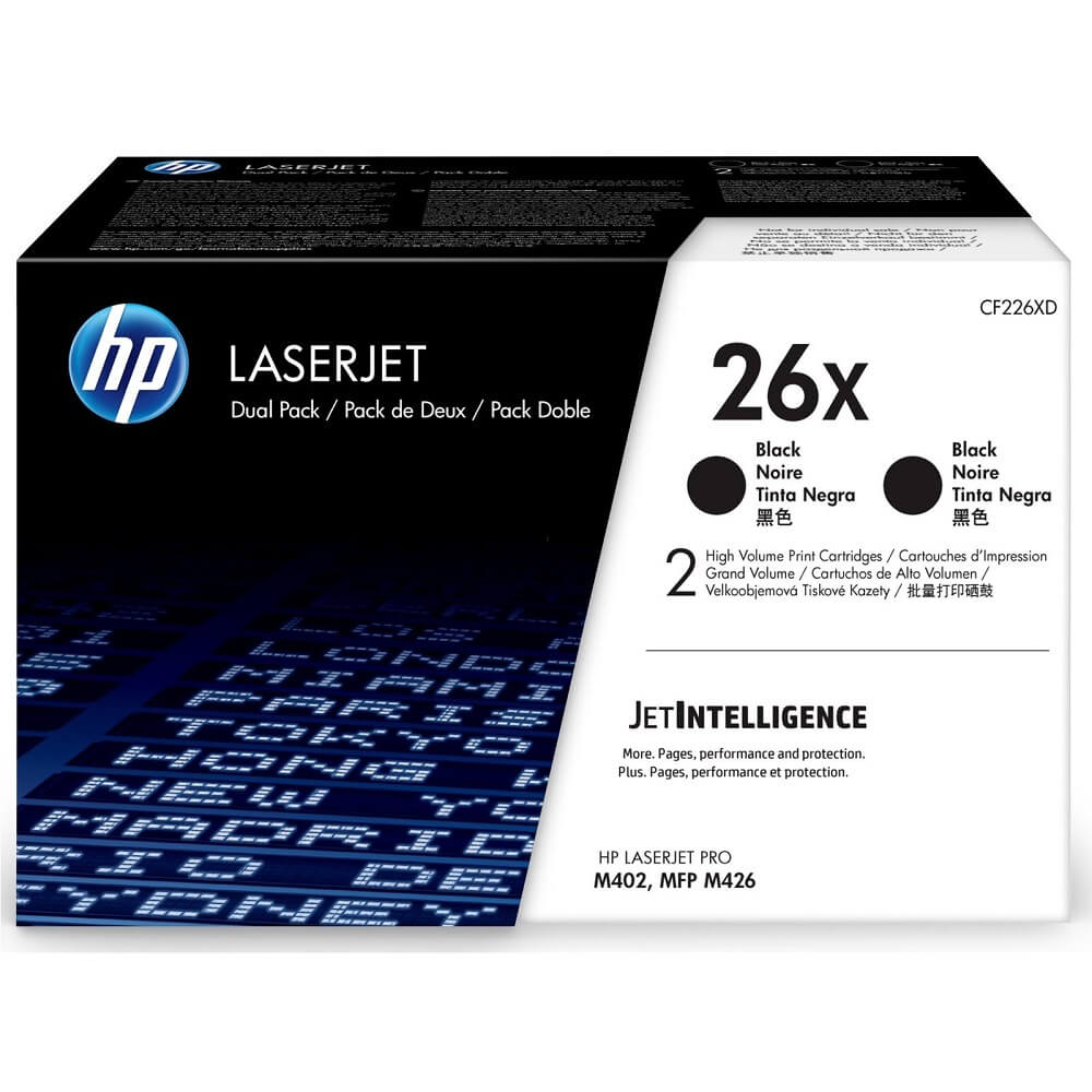 HP 26X Dual Pack High Yield Black LaserJet Toner Cartridge (CF226XD) image 1