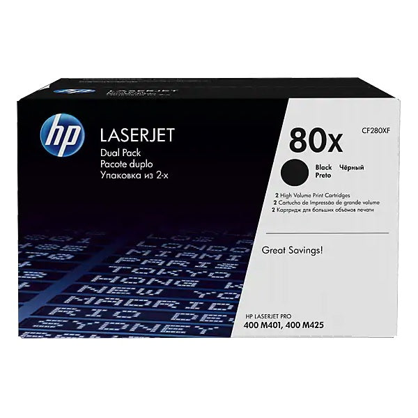 Genuine HP 80X Dual Pack High Yield Black LaserJet Toner Cartridges (CF280XF) image 1