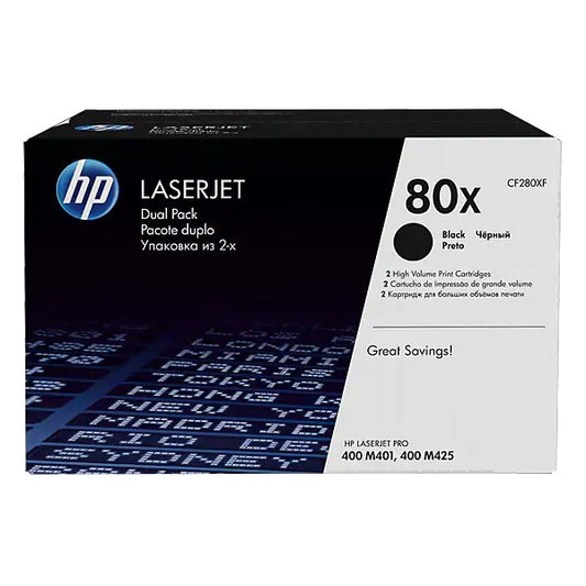 Genuine HP 80X Dual Pack High Yield Black LaserJet Toner Cartridges (CF280XF) image 1