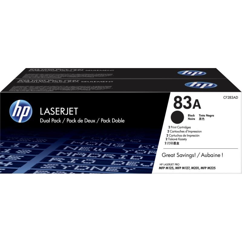Genuine HP 83A Dual Pack Black LaserJet Toner Cartridges (CF283AF) image 1
