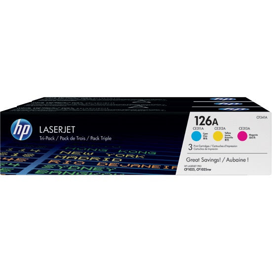 Genuine HP 126A Cyan/Magenta/Yellow Tri-pack LaserJet Toner Cartridges (CF341A) image 1