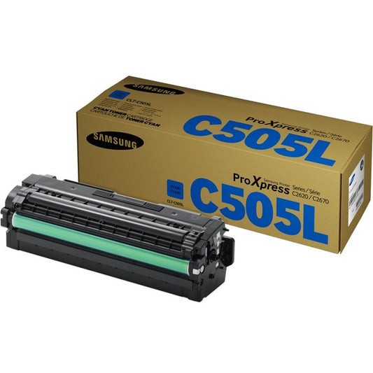 Genuine Samsung CLT-C505L Cyan Toner Cartridge (SU036A) image 1