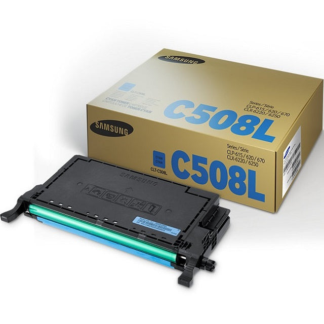 Genuine Samsung CLT-C508L Cyan Laser Toner Cartridge (SU058A) image 1