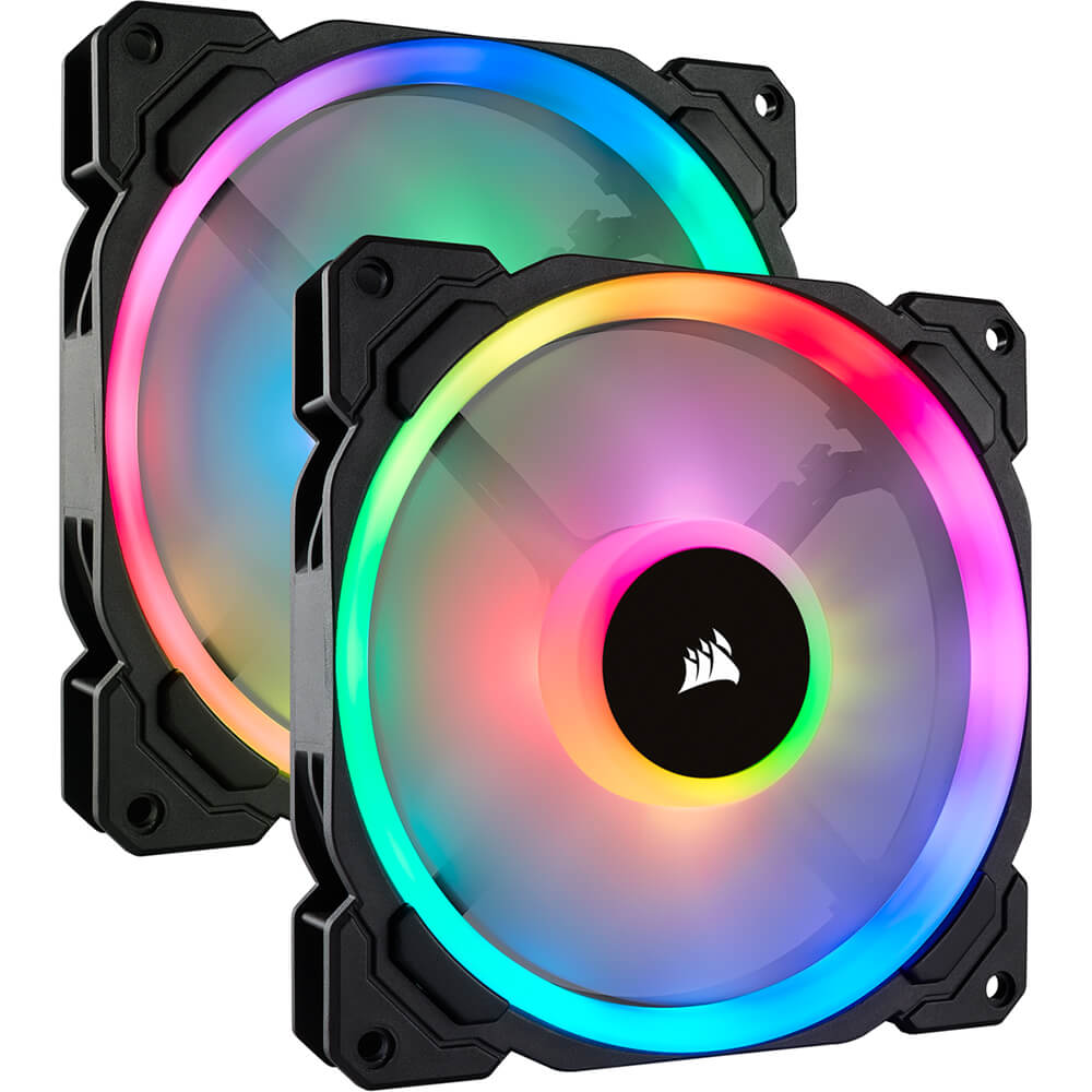 Corsair LL140 RGB 140mm Dual Light Loop LED PWM Fan – Twin Pack with Lighting Node PRO (CO-9050074-WW) image 1