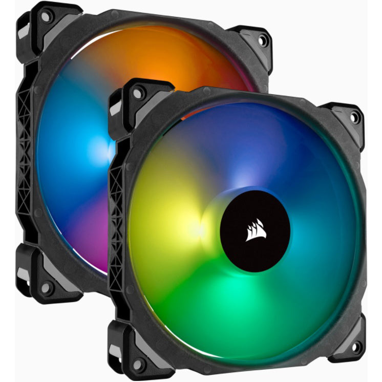 Corsair ML140 PRO RGB LED 14mm PWM Premium Magnetic Levitation Cooling Fan – Twin Fan Pack with Lighting Node PRO (CO-9050078-WW) image 1