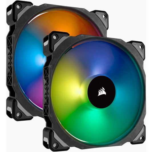 Corsair ML140 PRO RGB LED 14mm PWM Premium Magnetic Levitation Cooling Fan – Twin Fan Pack with Lighting Node PRO (CO-9050078-WW) image 1