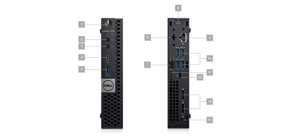 Dell OptiPlex 7070 MFF Desktop PC – Core i7-9700T / 16GB RAM / 256GB SSD / Win 10 Pro (N012O7070MFF) — detail view