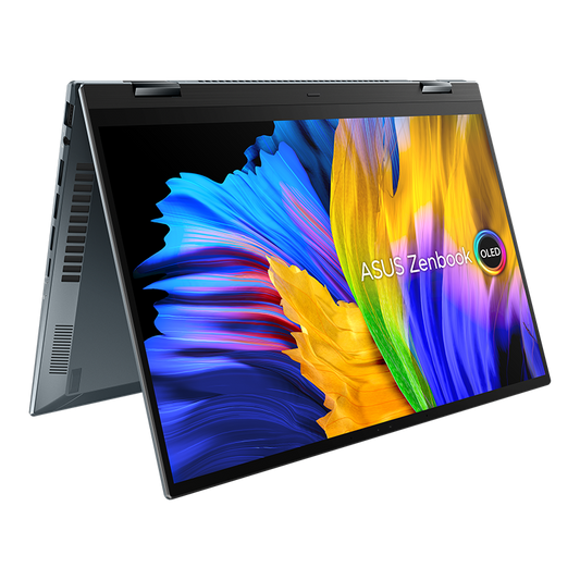 ASUS Zenbook 14 Flip OLED UP5401 Notebook PC – Core i7-1165G7 / 14.0″ 2.8K OLED Touch / 16GB RAM / 512GB SSD / Win 11 Home / Pine Grey (UP5401EA-I716512G0W) image 1