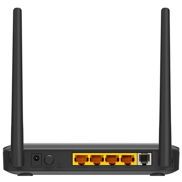 D-Link ADSL/2/2+ N300 4-port Fast Ethernet Wireless Router (DSL-124) — rear view
