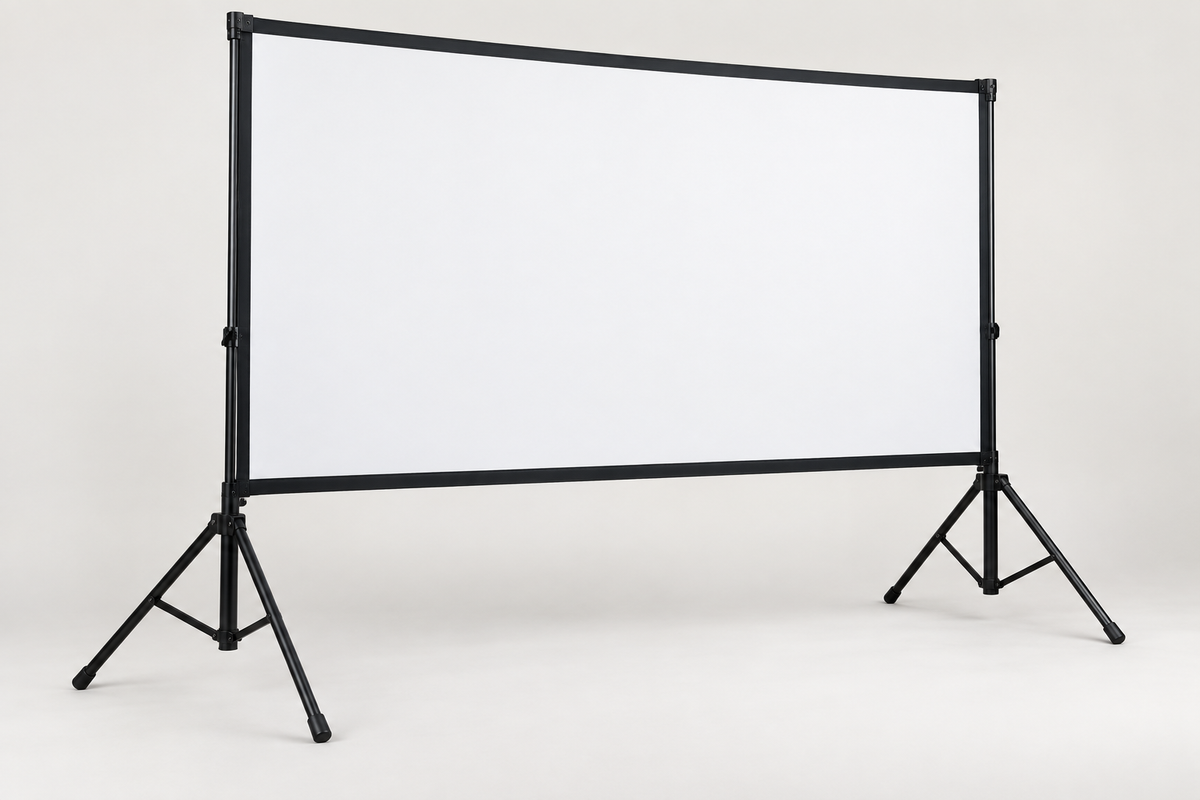 Illustrative fastfold projector screen image created for ElectroGuy; actual SUPER100 HDSET appearance may differ