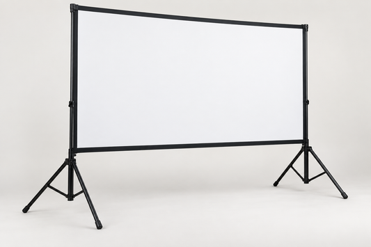 Illustrative fastfold projector screen image created for ElectroGuy; actual SUPER100 HDSET appearance may differ