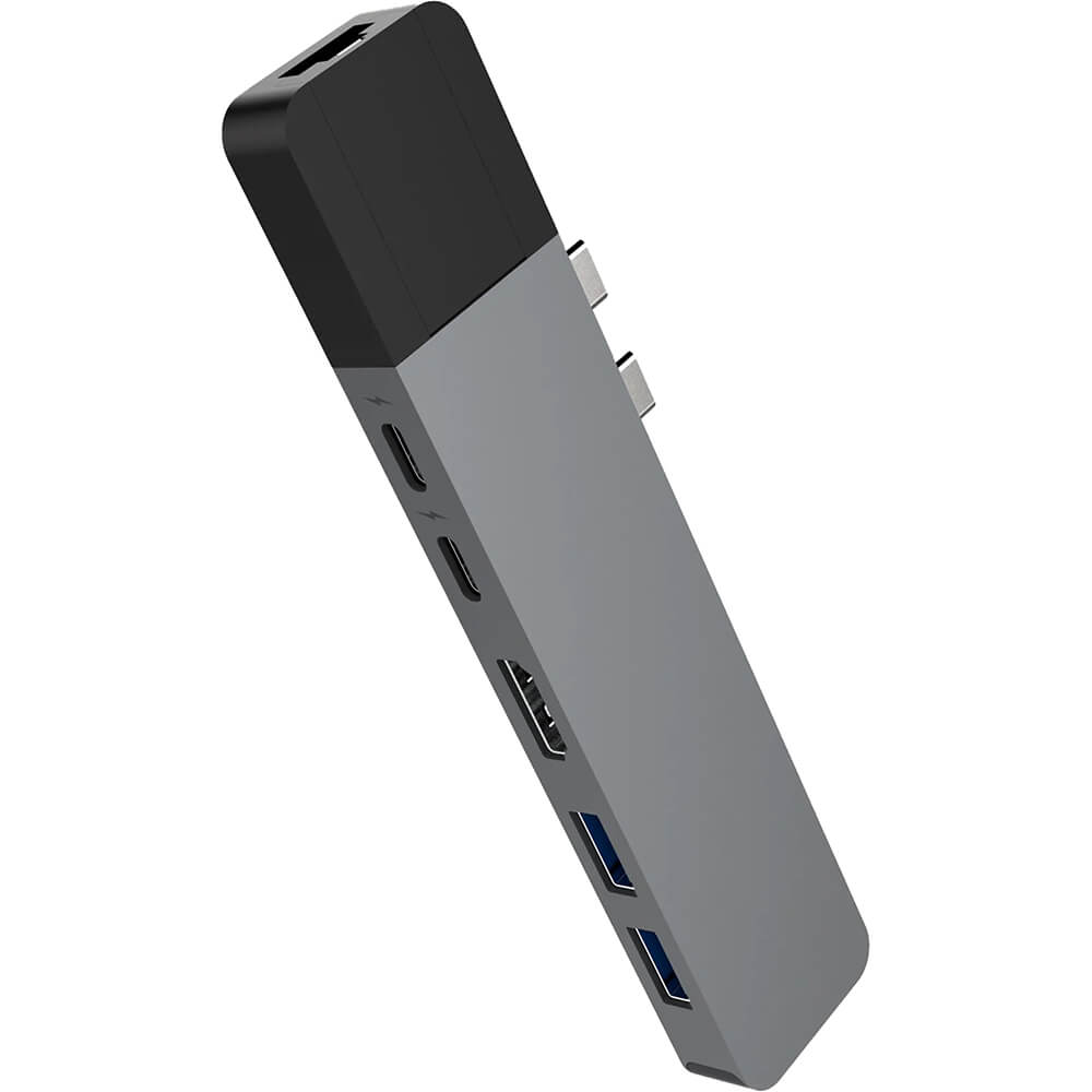 Hyper Net 6 in 2 USB-C Gigabit Ethernet Hub – Space Gray (GN28N-GRAY) — front view