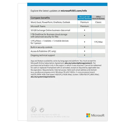 Microsoft 365 Business Standard Medialess 1 Year Subcription (KLQ-00654) — side view