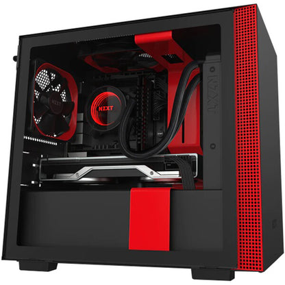 NZXT H210 Tempered Glass Mini ITX Case – Matte Black and Red (NZXT H210B/R) — rear view