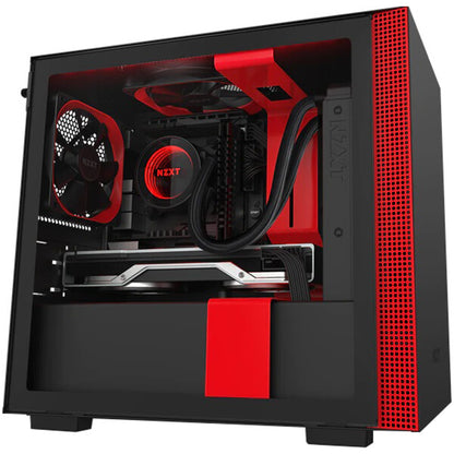 NZXT H210i RGB LED Mini ITX Case – Matte Black and Red (NZXT H210iB/R) — rear view