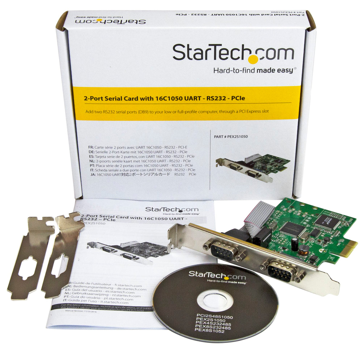 StarTech PEX2S1050 2-port PCIe RS232 serial card product photograph