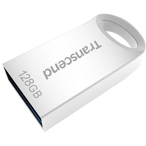 Transcend JetFlash 710 128GB Super Speed Discreet USB Flash Drive – Silver (TS128GJF710S) — front view