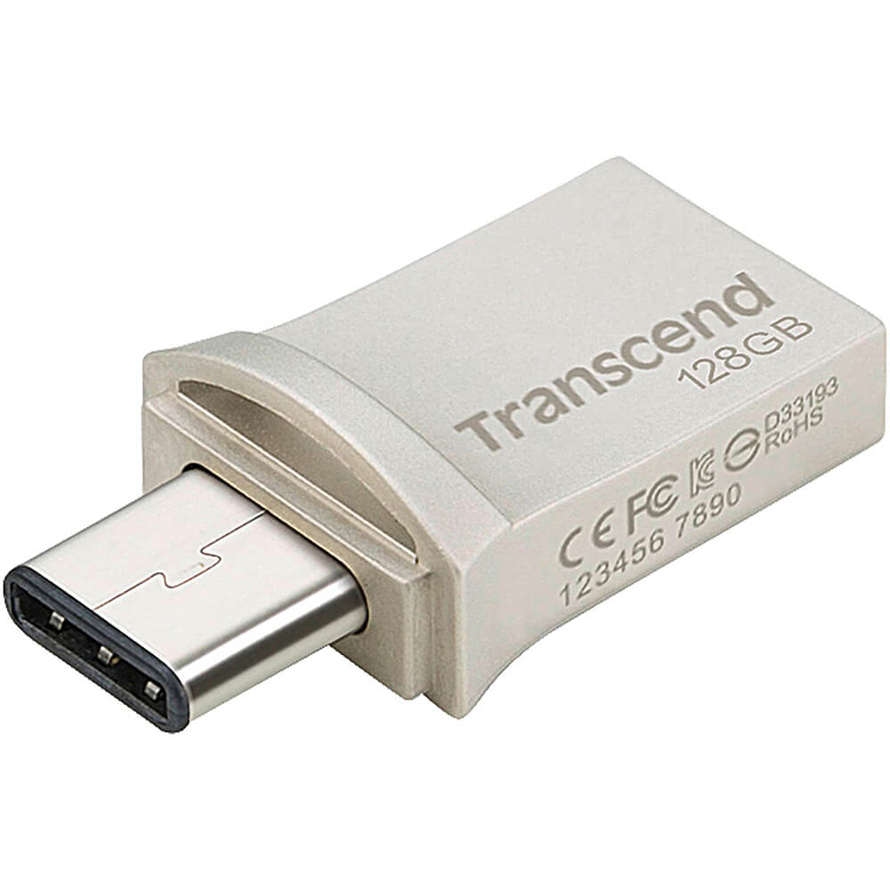 Transcend JetFlash 890 128GB OTG USB Flash Drive – Silver (TS128GJF890S) — rear view