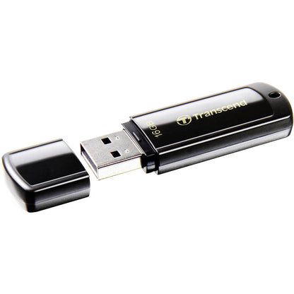 Transcend JetFlash 350 16GB USB Flash Drive – Piano Black (TS16GJF350) — front view