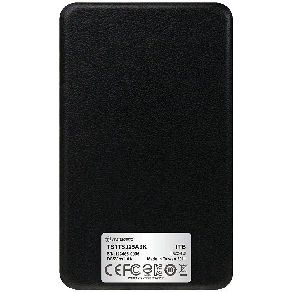 Transcend StoreJet 25A3 1TB USB 3.0 External Hard Drive – Black (TS1TSJ25A3K) — side view