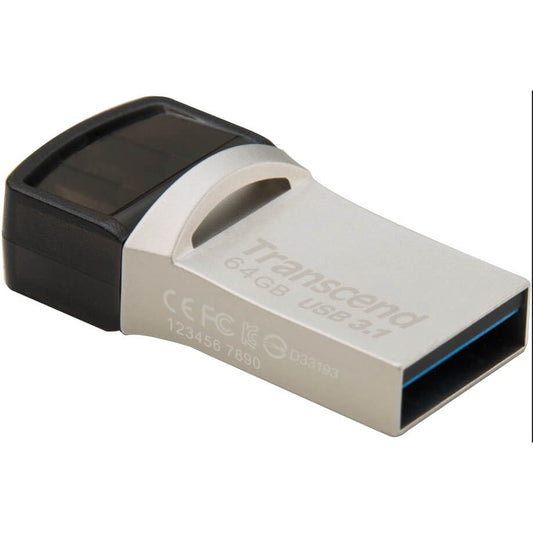 Transcend JetFlash 890 64GB OTG USB Flash Drive – Silver (TS64GJF890S) image 1