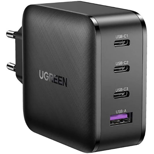UGREEN 2PIN 65W MULTIPORT 3X TYPE-C WITH PD SUPPORT / 1X USB-A (BLACK) (UG-70774) image 1