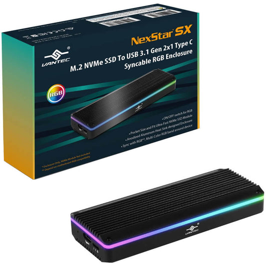 Vantec M.2 NVME & M.2 SATA SSD to USB 3.1 Gen 2 Type C with RGB LED (VANTEC ENC NST-211C3-RGB) image 1