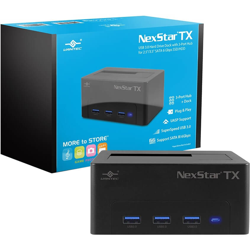 Vantec USB 3.0 Single Drive HDD Dock With 3 Port USB 3.0 Hub (VANTEC NST-D328S3H-BK HDD DOCK)