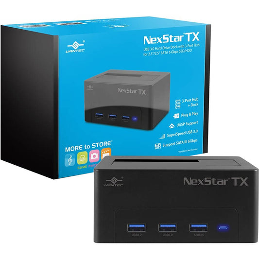 Vantec USB 3.0 Single Drive HDD Dock With 3 Port USB 3.0 Hub (VANTEC NST-D328S3H-BK HDD DOCK) image 1