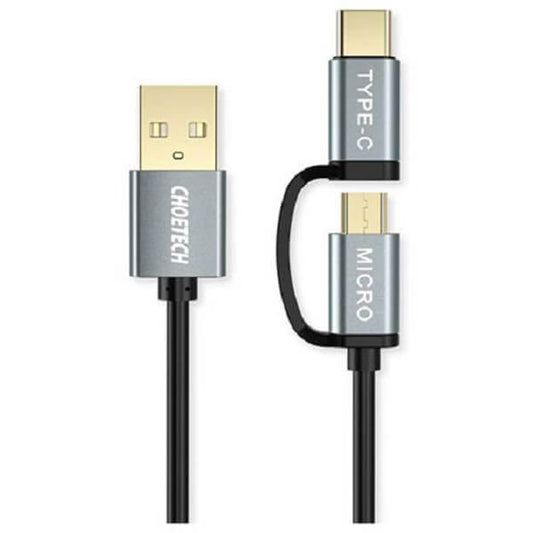 Choetech 2 in 1 Micro USB & USB-C(M) to USB-A/M Gold-Plated Connectors Straight Cable – Black (XAC-0012-102BK) image 1